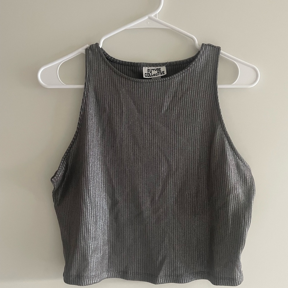 Future Collective Silver Ribbed Crop Top